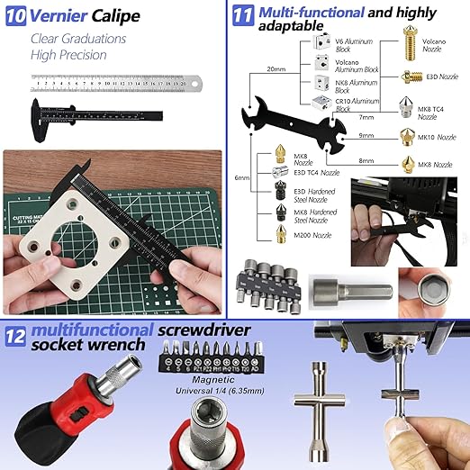 262 Pcs 3D Printer Tool Set w/Bag, Nozzle Kit & Mini Electric Grinder