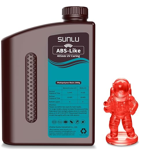 SUNLU Upgraded 2KG ABS Like Resin with Enhanced Strength and Toughness, High Compatibility 3D Printer Resin, 2000G Clear Red