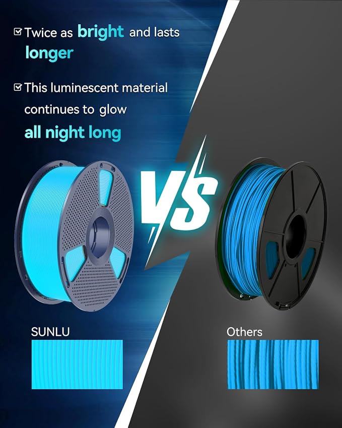 SUNLU Glow in the Dark PLA Filament 1.75mm, Luminous PLA 3D Printer Filament, Long-Lasting Brightness & High Toughness, 1kg Spool (2.2lbs), Fits Most FDM Printers, Orange PLA, Glow Orange
