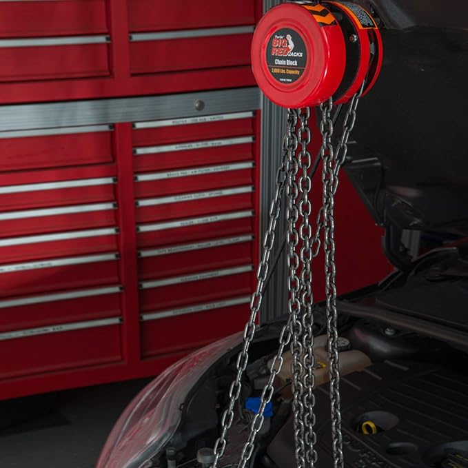 BIG RED TR9010-2 Torin Manual Hand Chain Hoist 8ft/2.5m with 2 Heavy Duty Hooks for Warehouse Automotive Machinery, 1 Ton (2,000lb) Capacity, Red
