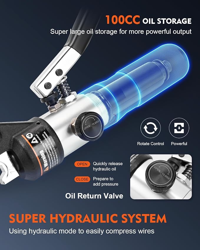 Hand Operated Hydraulic Crimping Tool Hydraulic Cable Lug Crimper 8 US TON 12 AWG to 00 (2/0) Electrical Terminal Cable Wire Tool Kit with 9 Dies