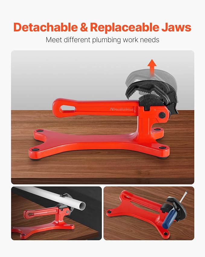 VEVOR Portable Pipe Vise, Lightweight Aluminum Pipe Clamp for 1/8" to 1-1/2" Pipe, Quick Grab Self-Adjusting Wrench for Pipe Cutting, Threading, Clamping, Ideal for Plumbing Repair