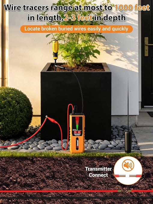 Underground Wire Locator, VXSCAN F04 Cable Locator with Earphone, Buried Wire Locators for Dog Fence Cables, Wire Locator Electrical for Detecting Cable Breaks, Irrigation Control Wires