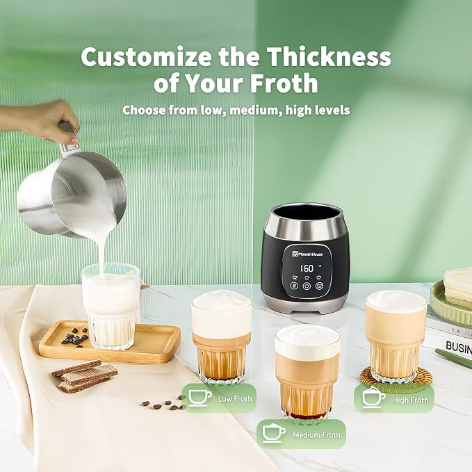 Maestri House Milk Frother, Variable Temp and Froth Thickness DualFro 600 Milk Frother Steamer, 21OZ Smart Touch Control Milk Warmer, Dishwasher Safe, Memory Function for Latte&Hot Chocolate (Black)