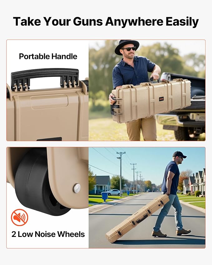 VEVOR Rifle Case, Rifle Hard Case with 4 Layers Fully-protective Foams, Lockable Hard Gun Case with Wheels, IP67 Waterproof & Crushproof, for Rifles or Shotguns