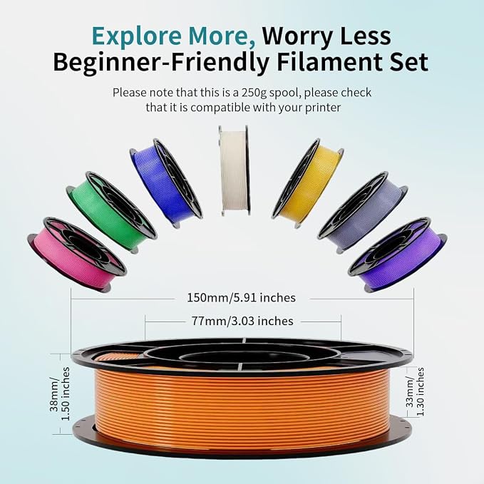 PLA+3D Printer Filament 1.75mm Bundle, Individually Vacuum Packed, Multicolor Dimensional Accuracy +/- 0.02mm, 0.25kg per Spool, 16 Pack, 4kg Total