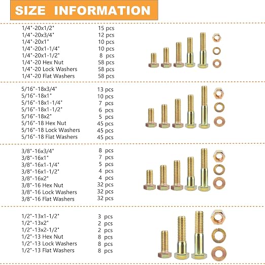 560PCS Grade 8 Nuts and Bolts Assortment Kit with Handy Box, 1/4-20, 5/16-18, 3/8-16, 1/2-13 High Quality SAE Bolt Assortment Kit, Heady Duty Grade 8 Alloy Steel with Yellow Zinc Plated