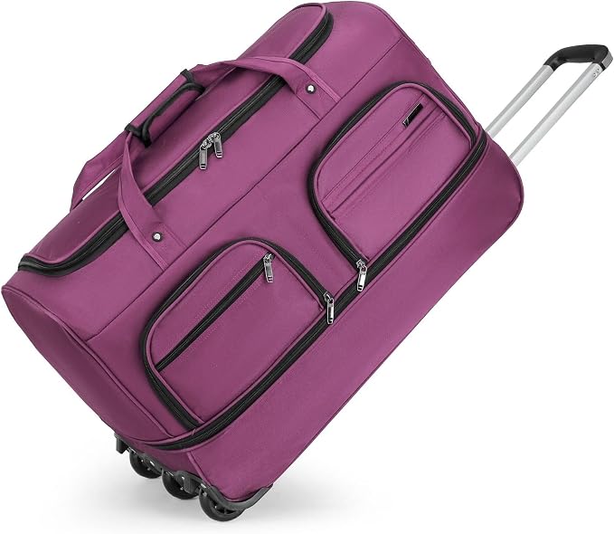 Expandable Rolling Duffle Bag with Wheels, 28" Foldable Carry On Luggage Suitcases, Water-Resistant Travel Duffle Bag Carry On Suitcase Weekend Bag for Women Men Purple