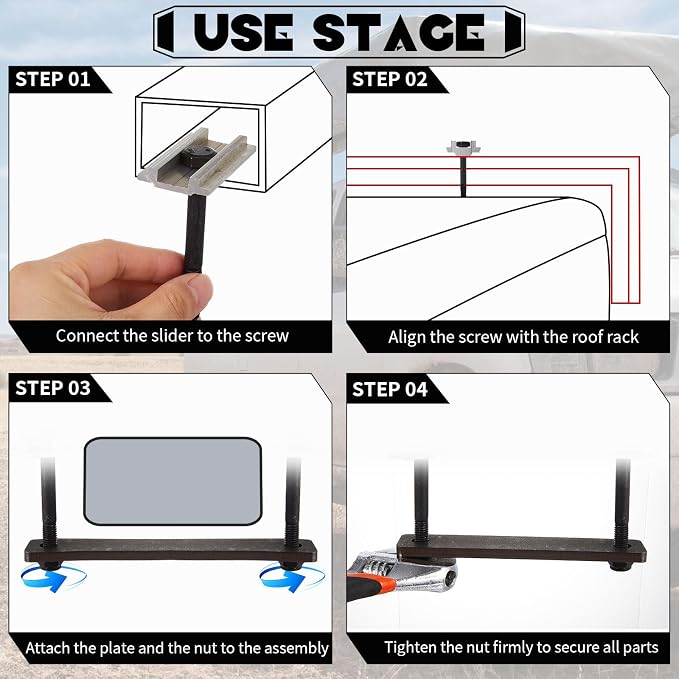Zonon 28 Pcs Rooftop Tent Mounting Hardware Set Including 4 5.3" x 1" Flat Mending Plates 8 Screws 8 Nuts and 8 Aluminum Blocks(Black)