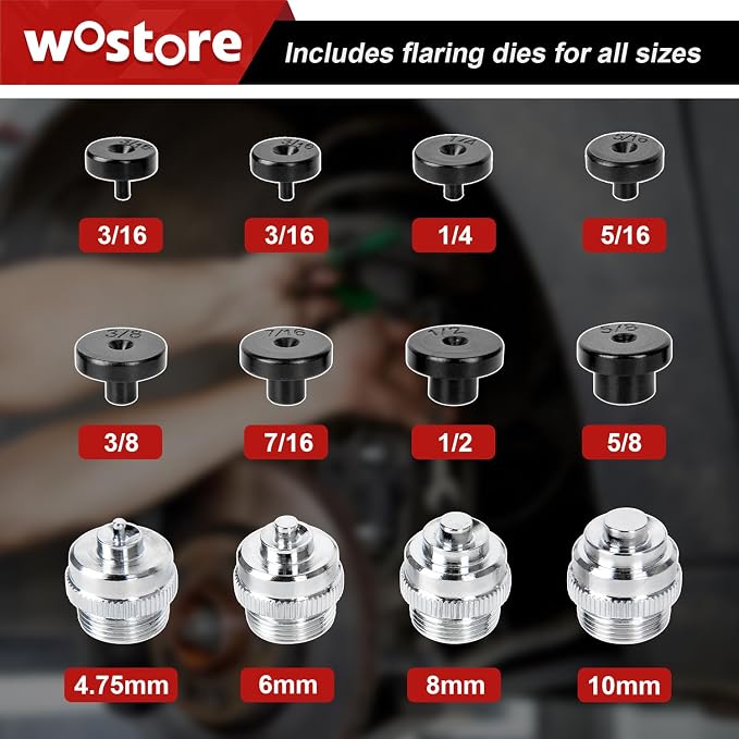 Wostore 25 FT 3/16" Brake Line Flare with 24 Brass Fittings & Double/Single Flaring Tool Kit for Single, Double (SAE) Flares & Bubble (ISO) Flares with Tubing Cutter Pipe Reamer for 3/16-5/8" 7 Sizes