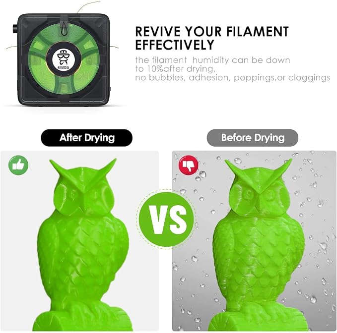 【EIBOS Official】 3D Printer Filament Dryer Easdry Box with Fan, Adjustable Temperature, Humidity Control & Spool Holder, Compatible with 1.75mm 2.85mm 3.00mm Nylon, PLA, ABS