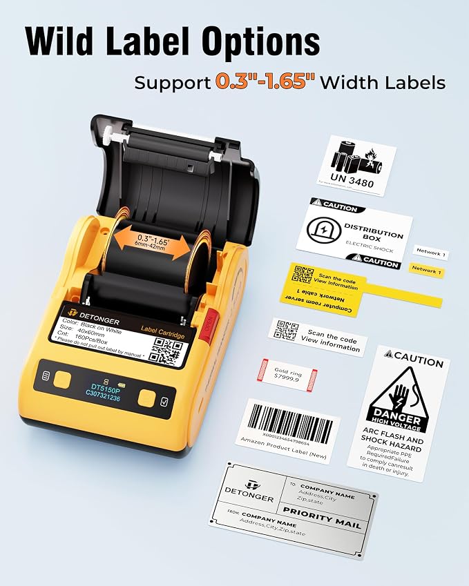 DT5150P 300DPI Industrial Thermal Transfer Label Printer, Rechargeable Colorfast Label Maker, Fade/Sun/High-Low Temp Resistant, for Outdoor & Job Sites, Mobile APP & PC Editor Compatible
