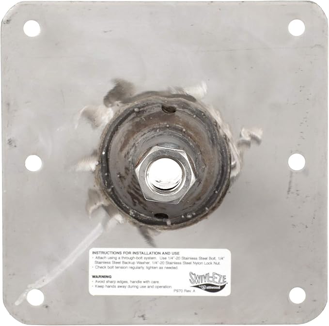 Attwood SP-67739-T Lock’N-Pin ¾-Inch Pin Base — 7x7-Inch Base, Threaded, Acetal Bushing, Pre-Drilled for Mounting