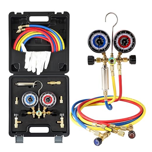 Lichamp HVAC R410a Gauges with Liquid Vaporizer, Vapor Charging Manifold Gauge Set for 410A R404a R22 R32 and Vacuum Pump, HVAC Single Stage Vacuum Pump for R134a R410a R22 R12,1/4 HP 3.5 CFM