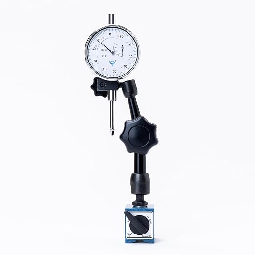 PEC Tools Mini Universal Arm Magnetic Base with Mechanical Locking System, 77lb/35kg Holding Force, Fits 6mm & 3/8" Stems & Dovetail, Compact Precision Indicator Stand