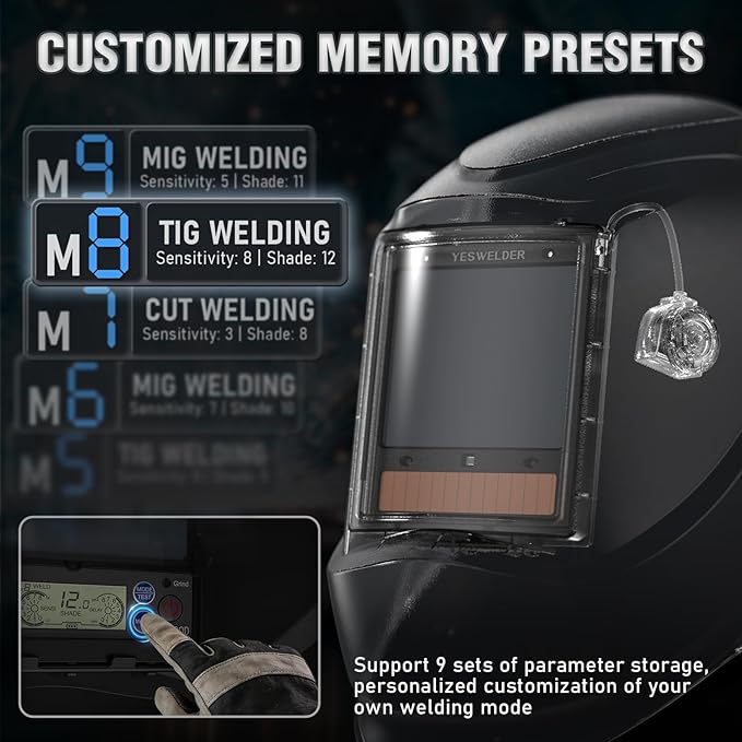 YESWELDER Intelligent Auto-Shade Auto Darkening Welding Helmet Large View with LED, Digital Filter, 1/1/1/1 True Color Solar Powered, Shade 3/5-9/9-15 Welder Mask for MIG/TIG/Stick/Cut/Grind