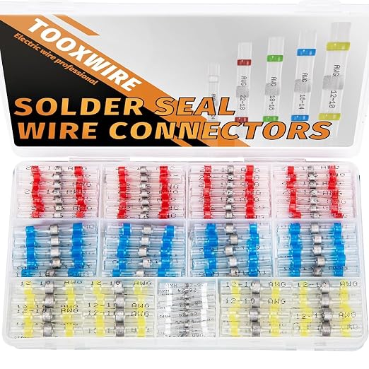 130PCS Solder Seal Wire Connectors, Heat Shrink Wire Connectors Kit, Waterproof Heat Shrink Butt Connectors for Marine Automotive Boat Truck RV Wiring, AWG 26-10, 4 Sizes