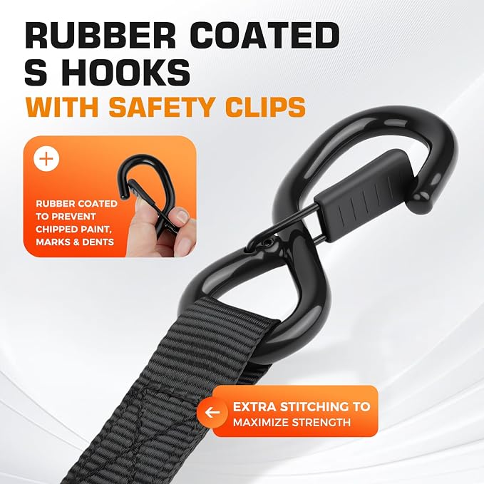 Retractable Ratchet Straps 4 Pack, 1" x 10' Self Retracting Tie Down Straps | Heavy Duty Ratchet Straps with 1760lb Break Strength, Auto Retractable Tie Down Straps for ATV, UTV, Motorcycle, Trailer