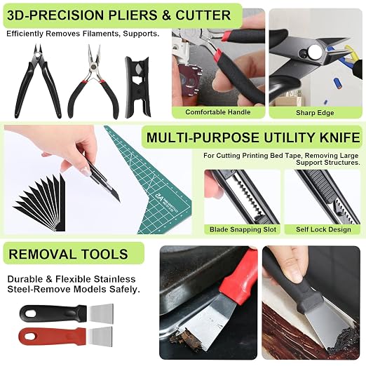 176 PCS 3D Printing Tool Kit, 3D Printing Accessories with Nozzle Cleaning Kit, Deburring Tool, Digital Caliper, Smoothing Tools, 3D Printer Tools for Model Measuring Removing Finishing 3D Print