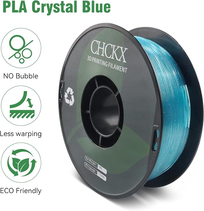 Crystal Rainbow PLA 3D Printer Filament, Dimensional Accuracy +/- 0.02 mm, 1kg (2.2lbs), 1.75 mm, Crystal Blue