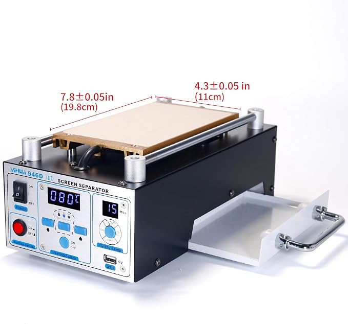 YIHUA 946D-III Digital LCD Screen Separator 5V 1A USB Power Supply & UV Curing Lamp with Built-in Long-Lasting Vacuum Pump for Mobile Phones & Smartphones °F /°C (19.8 cm x 11 cm/ 7.8" x 4.3" ±0.05)