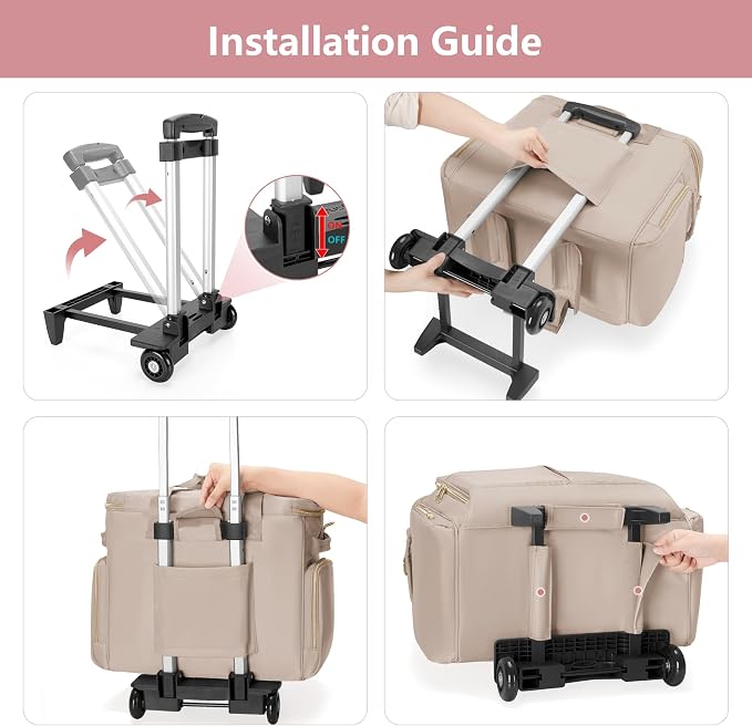 Rolling Teacher Bag with Wheels, Teacher Tote Bag with Detachable Trolley, Fits for 15.6" Laptop(Patent Design)