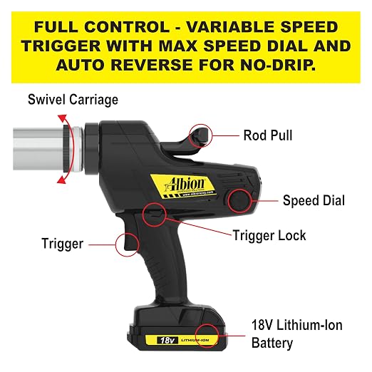 Albion Engineering DL-59-T13E Special Deluxe Cordless Bulk Caulking Gun, 18V, 30 oz