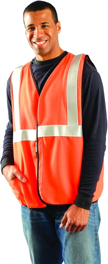 Occunomix LUX-SSG/FR-O3X Class 2 Premium Flame Resistant Single Stripe Solid Vest, HRC 1 Protection, 3X-Large, Orange