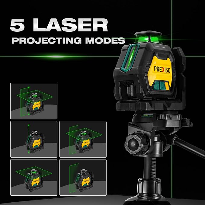 PREXISO 360 Laser Level with Tripod & 2 Plumb Dots - IP54 Rechargeable Point Cross Laser Level Self-Leveling- Lazer Leveler Tool 3 Brightness Settings, Plumb Spot Lazer Level for Construction, Ceiling