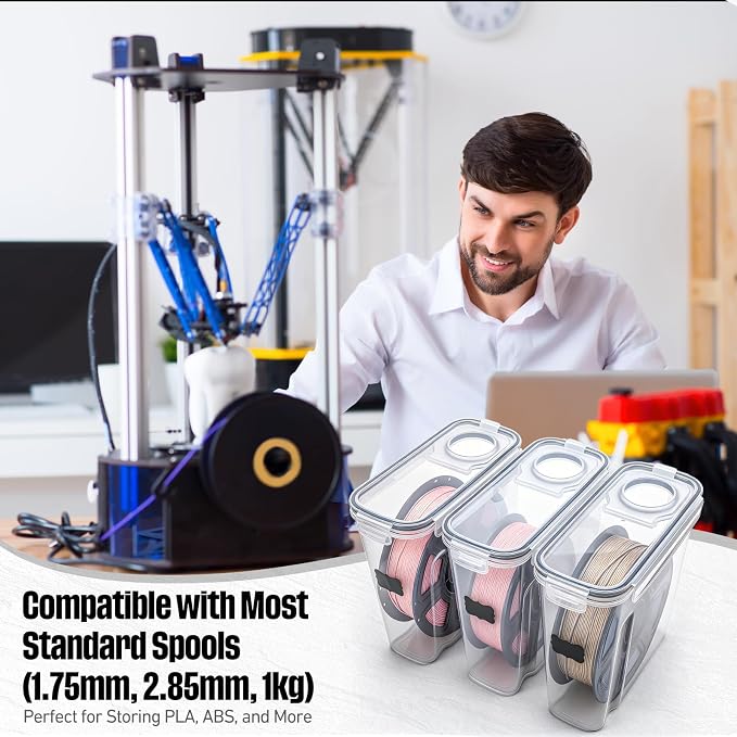 32 Pack 3D Printer Filament Storage Box - Portable Sealed Filament Container 4.0 L Water-Proof & Dust-Proof with Desiccant, Tag, Pen for Studio Office Workshop Home, Only Case Set