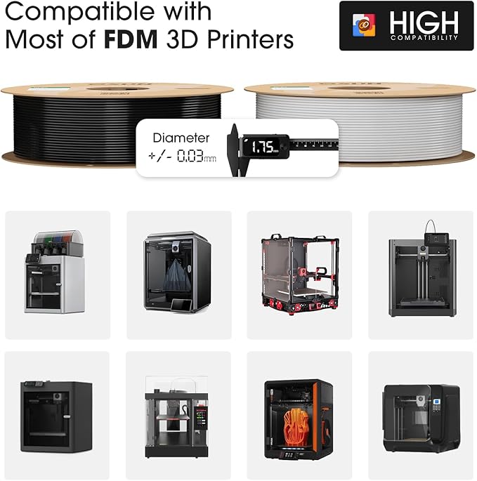 eSUN PLA+ Filament 1.75mm, 3D Printer Filament PLA Plus, Dimensional Accuracy +/- 0.03mm, 1KG per Spool, 2 Spools 3D Printing Filament, Black