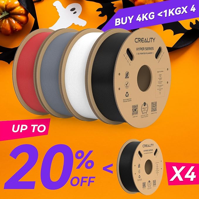 Creality Hyper PLA Filament 1.75mm, 30-600mm/s High Speed 3D Printer Filament, Dimensional Accuracy +/-0.02mm, Fit Most FDM 3D Printers, 4 Pack 1kg Spool(2.2lbs), Black & White & Grey & Red