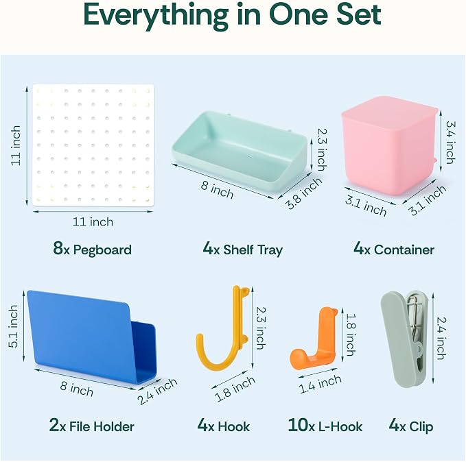 Wall Mounted Key Hooks Organizer with Pegboard Panel, 44"x22" Heavy Duty Pegboards with 2 Installation Methods, Hanging Wall Storage for Home, Garage & Office, White