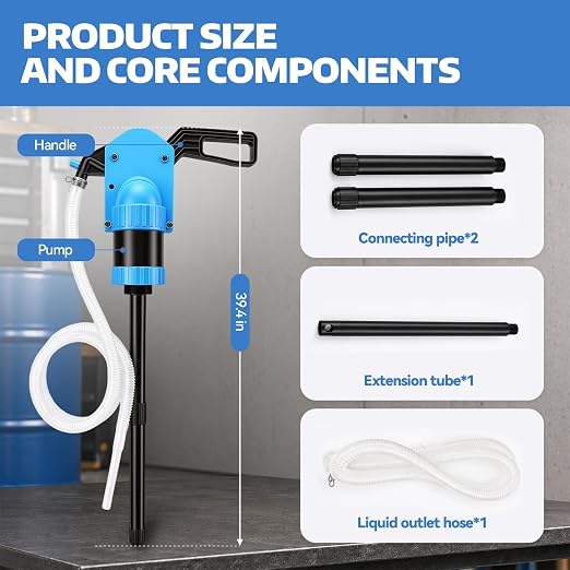 New Upgrade Plastic 55 Gallon Hand Lever Action Drum Pump, Manual Siphon Barrel Pump for DEF/AdBlue, Oils, Antifreeze, Ag Chemicals & Low Concentration Liquids, Includes 6.6ft 3/4" Corrugated Hose | Manual Siphon Barrel Pump, For DEF/AdBlue, Oils, Anti...