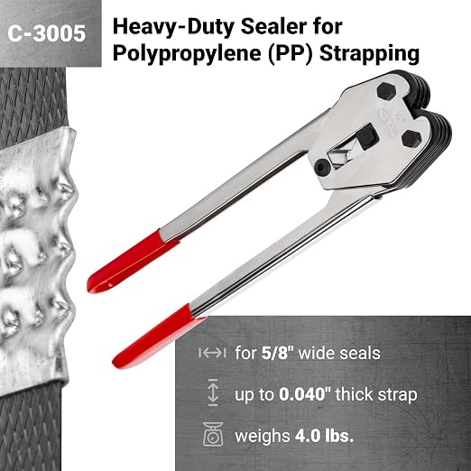 IDL Packaging C-3005 Heavy-Duty Sealer & Crimper for 5/8” Polypropylene (PP) Strapping - Heat-Treated Durable Tool with Ergonomic Design - Long Handles Mean Less Effort in Closing The Seal