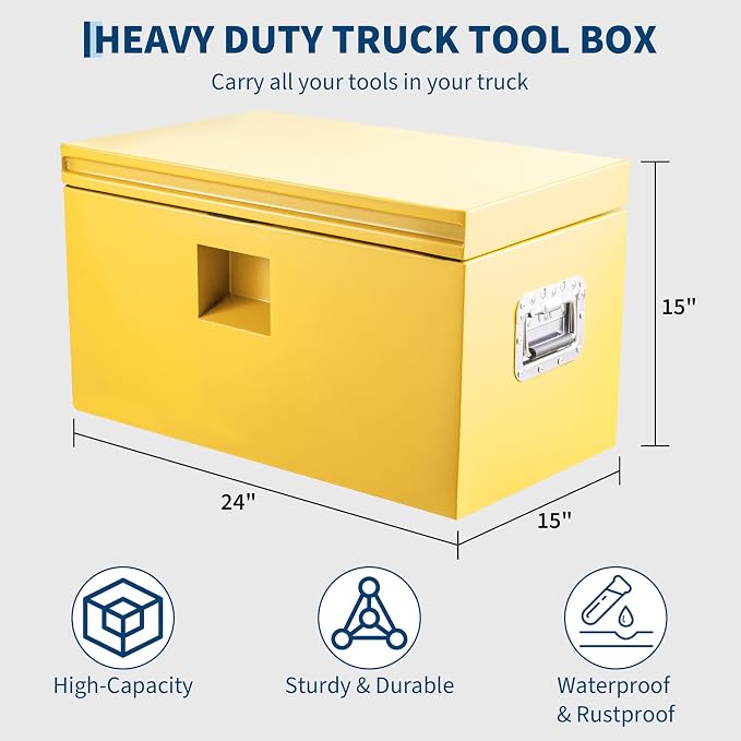 GarveeTech Truck Bed Tool Box Heavy Duty Steel Toolbox with Hydraulic-Assisted Lid, Drill-Proof Lock & Weatherproof Seal, Universal Mount for Pickup, Truck Bed, RV, Trailer