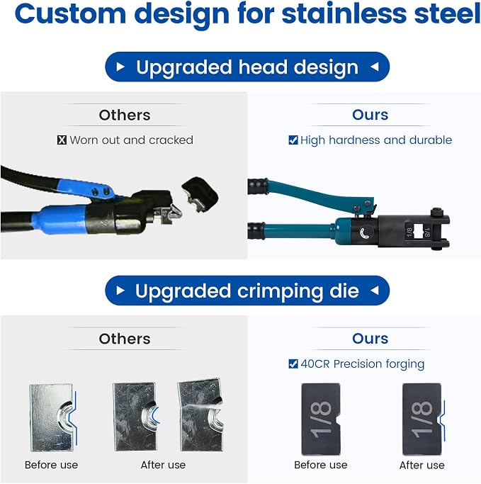Muzata Upgraded Custom Cable Railing Crimping Tool Hydraulic Crimper Hydraulic Crimping Tool for 1/8" 5/32" 3/16" Stainless Steel Cable Railing Kit Wire Rope Swaging Kit CT01