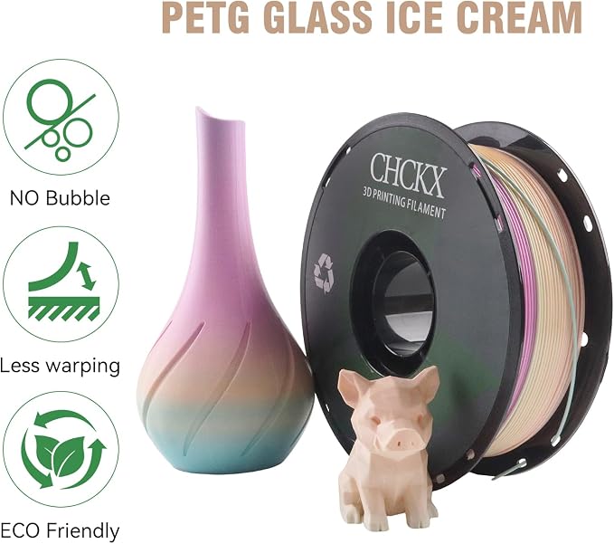 PETG Rainbow 3D Printer Filament, Dimensional Accuracy +/- 0.03 mm, 1kg Spool(2.2lbs), 1.75 mm Fit for Most 3D Printers,Yellow Pink Blue