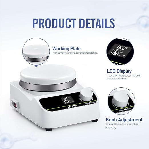 Lab Hot Plate Stirrer Magnetic Stirrer LCD 280℃ 5L 5.3in Stir Plate | Timing 999min|1500RPM|Stir Bar|PT1000|Support Stand|Magnetic Stir Hot Plate|Hotplate Stirrer|Startup Labs|Teaching Demos|Test
