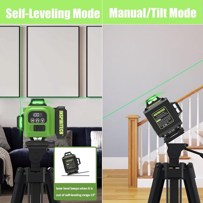 Laser Level 360 Self Leveling with Hard Case & Remote, 4x360 Rechargeable Green Line Laser for Framing Wall Ceiling Floor Tile
