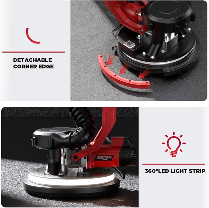 Drywall Sander with Vacuum Dust Collector, 1200W 5 Variable Speed 800-2100RPM Upgraded Popcorn Ceiling Removal Tool, Lijadora Para Drywall Popcorn Ceiling Remover with Extendable Handle