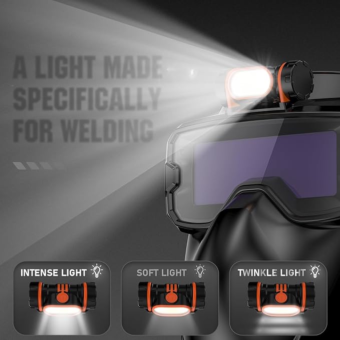YESWELDER Auto Darkening Welding Goggles Kit with Mask, LED Lighting, True Color 2 Arc Sensors Wide Shade 3/5-9/9-13 Welding Glasses Welding Helmet for TIG, MIG, ARC, CUT and Grind