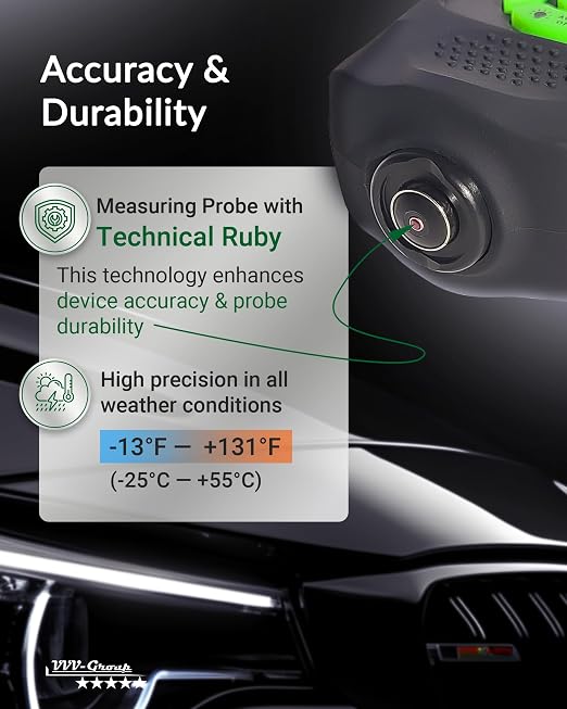 Paint Thickness Gauge – CM-206X Automotive Coating Thickness Meter 0–59.1 mils (0–1500 µm), 0.001 mils Resolution, Fe/NFe/Zn Auto Detection, Ruby Probe
