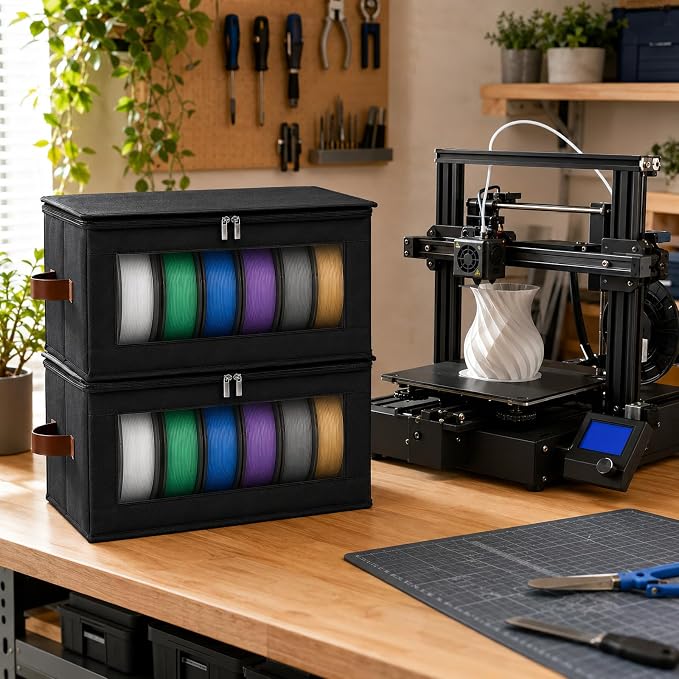 Filament Storage Box, 3D Printer Filament Storage & Filament Dry Box with Desiccants, Transparent Window, PLA/PETG Filament Spool Storage for 3D Printing 2 Packs up to 12 Rolls