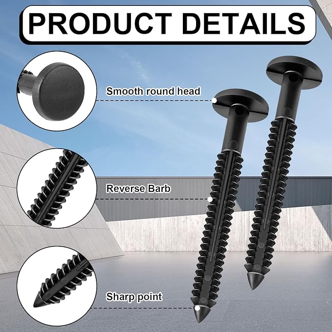 Blulu 200 Pcs 3 Inch Vinyl Shutter Fastener Window Panel Peg Lok Pin Pegs Screws Shutter Spikes Anchor (Black)