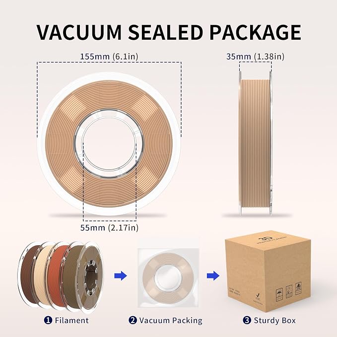 RAMBERY 250gX4 Wood PLA Printer Filament Bundle 1.75mm 3D Printing Filament Real Wood Fibers Added Fit Most Printers, Total 1kg, 2.2 lbs