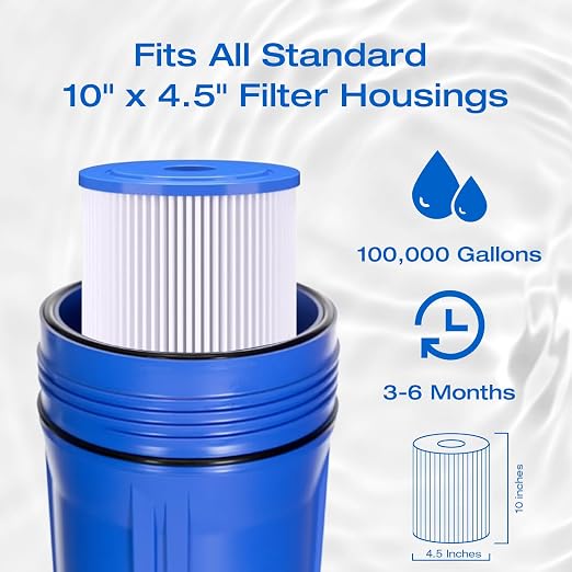 H&G Lifestyles Pleated Sediment Water Filter for Well Water, 10 x 4.5 | 5 Micron Whole House Water Filters, Compatible with 84637, WPX5BB97P, PC10, 355214-45, 355215-45, WP10BB97P, WP5BB97P