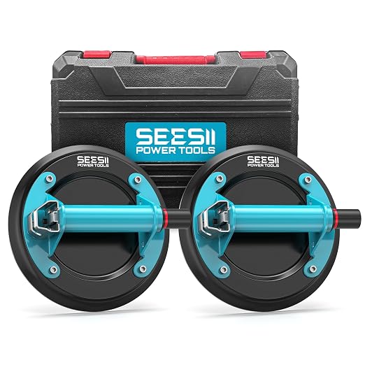 SEESII Glass Suction Cups with Metal Handle, 8" Tile Suction Cup Tool, 450 lbs (200kg) Load Capacity Heavy Duty Vacuum Lifter for Lifting Tile/Granite/Windows/Mirror (2 Pack)