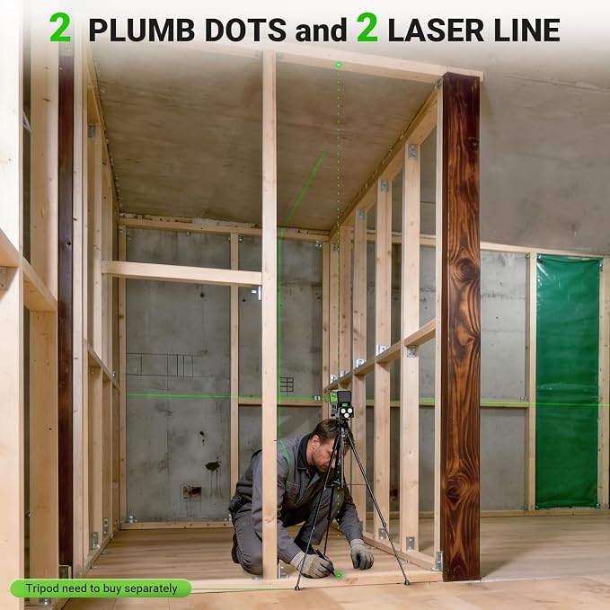 HUEPAR 2 Point and Cross Line Self Leveling Laser Alignment Tool with Plus Mode (98-165Ft), Laser Level & 2 Plumb Dots with 360° Magnetic Base Includes 2 AA Batteries & Hard Carrying Case - PL211G