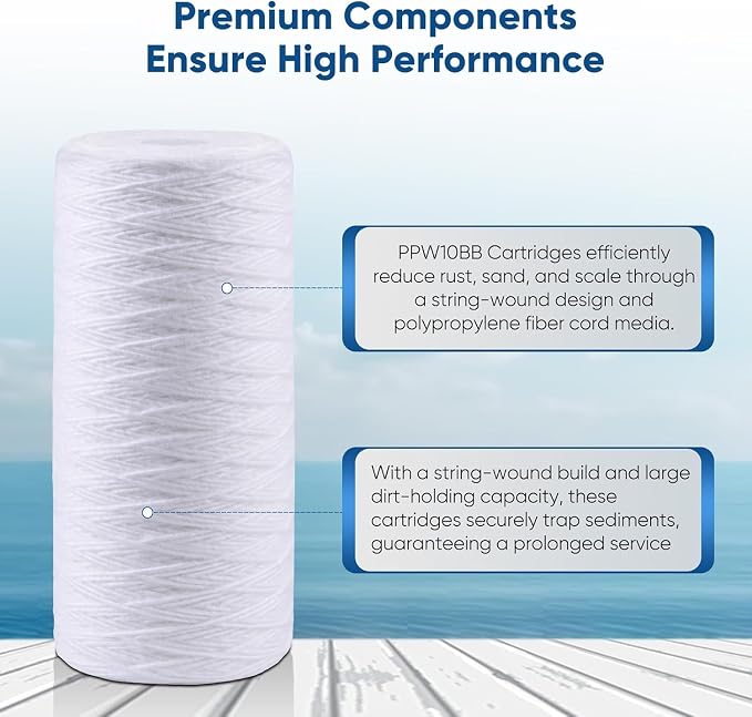 PUREPLUS 25 Micron 10 x 4.5 Whole House String Wound Sediment Filter for Well Water, Replacement Cartridge for 84637, WPX5BB97P, PC10, CW5-BBS, 355215-45, WP10BB97P, WP5BB97P, 4Pack